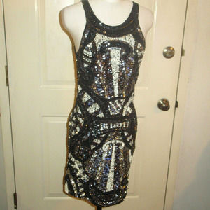 K&I Hand Beaded Sequin Embellished Mini Dress Sz Small